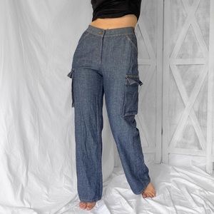 Women’s Vintage denim wide leg baggy cargo jeans
